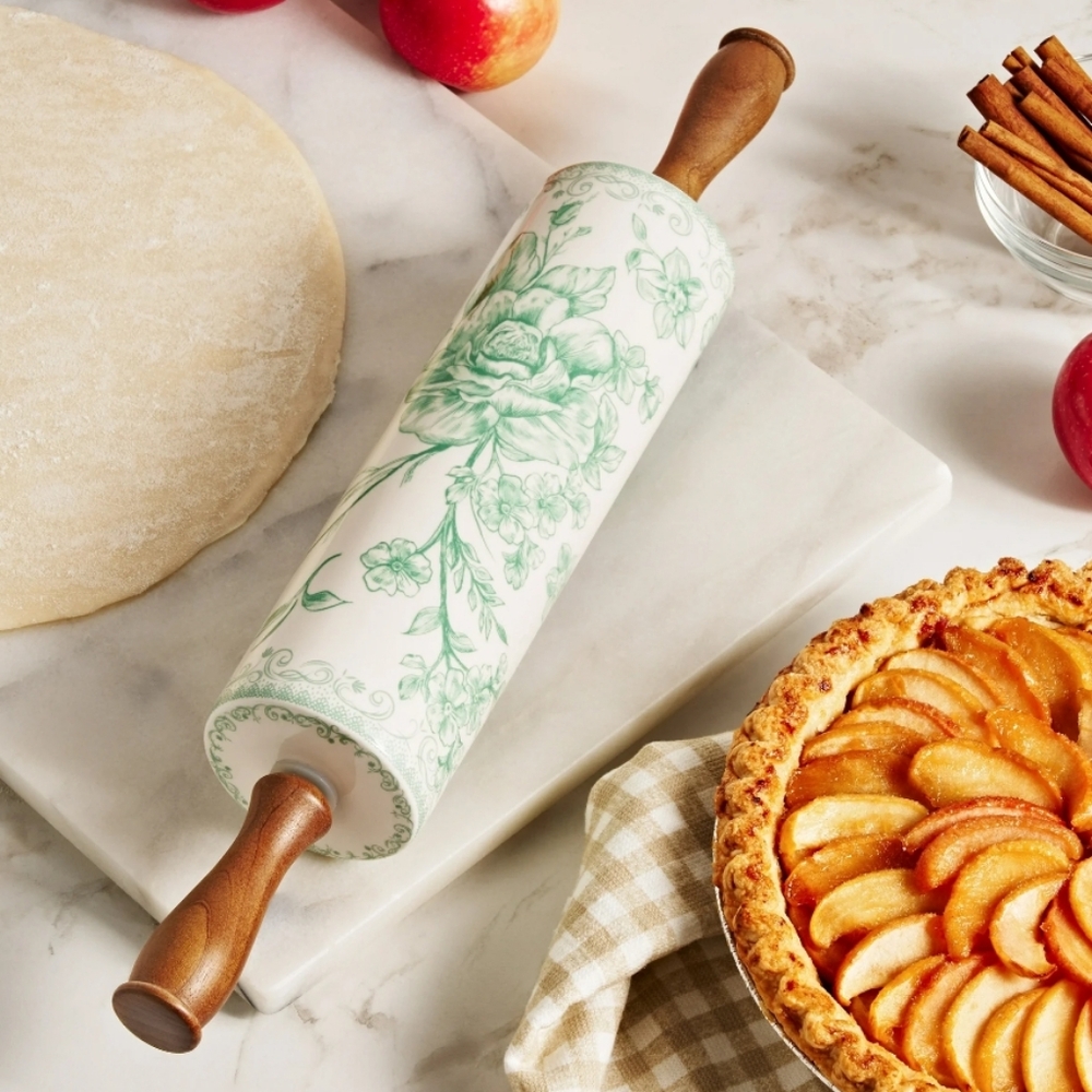 💜 The Pioneer Woman Agatha Ceramic Green and White Floral Bakeware Rolli